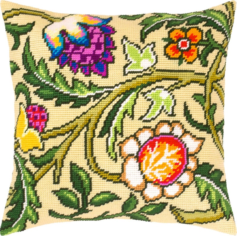 Brvsk Floral Embroidery Kit for Adults and Beginners — Wild Strawberries. Tree by John Henry Dearle 16″ × 16″ with Clear, Precise Printed Design on Cotton Canvas; Includes Needles and Yarn - Image 1